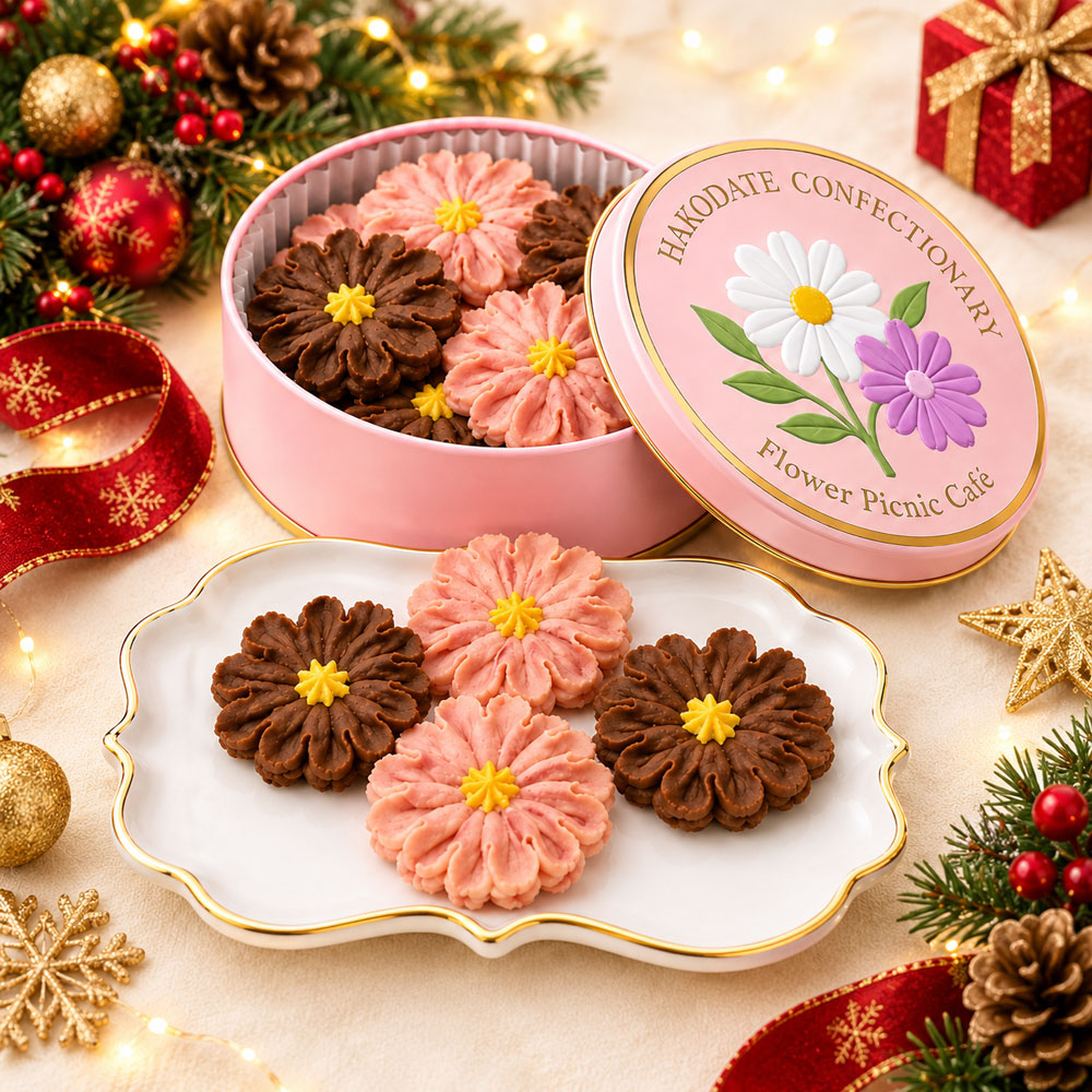 ＜クリスマス限定＞お花のぼうろ（いちご餡チョコ餡）3缶（紙袋3枚付き）