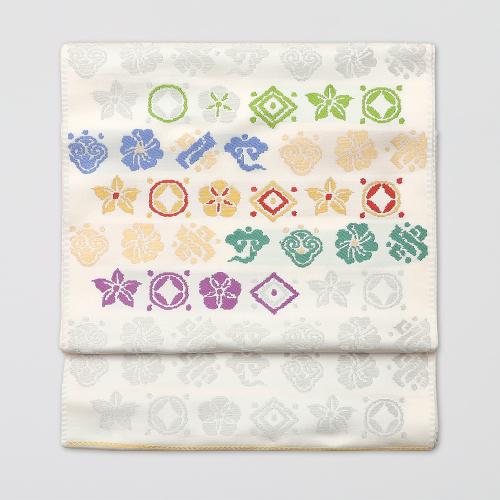 なごや帯(宝尽し花文)白(未仕立品)