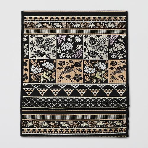 なごや帯(鳥遊文)黒(未仕立品)