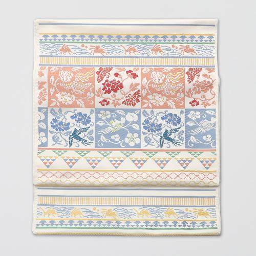 なごや帯(鳥遊文)白(未仕立品)