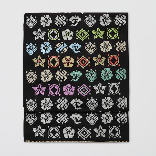なごや帯(宝尽し花文)黒(未仕立品)