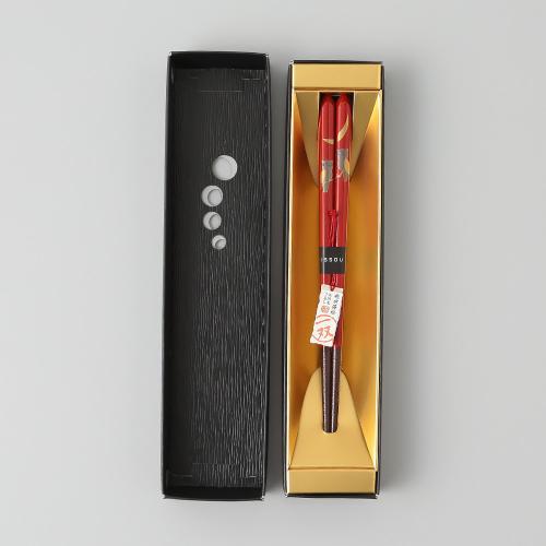 越前蒔絵箸 月とふくろう 赤