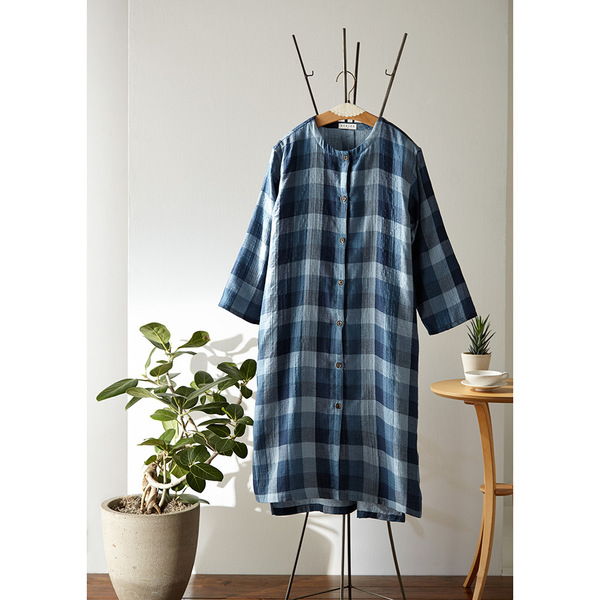 高島屋限定 Uchino マシュマロガーゼ ブロックチェック 前開きワンピース Lサイズ ブルーグリーン 商品詳細 高島屋オンラインストア