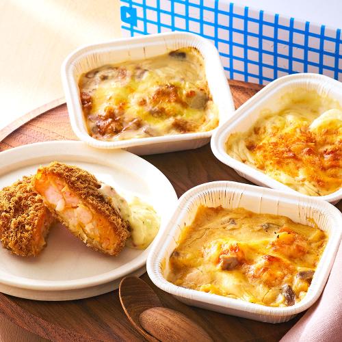とろける幸せを味わう 3種グラタンと海老カツ