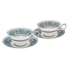 フロレンティーン　ターコイズ　ティーカップ＆ソーサーペア（ピオニー）