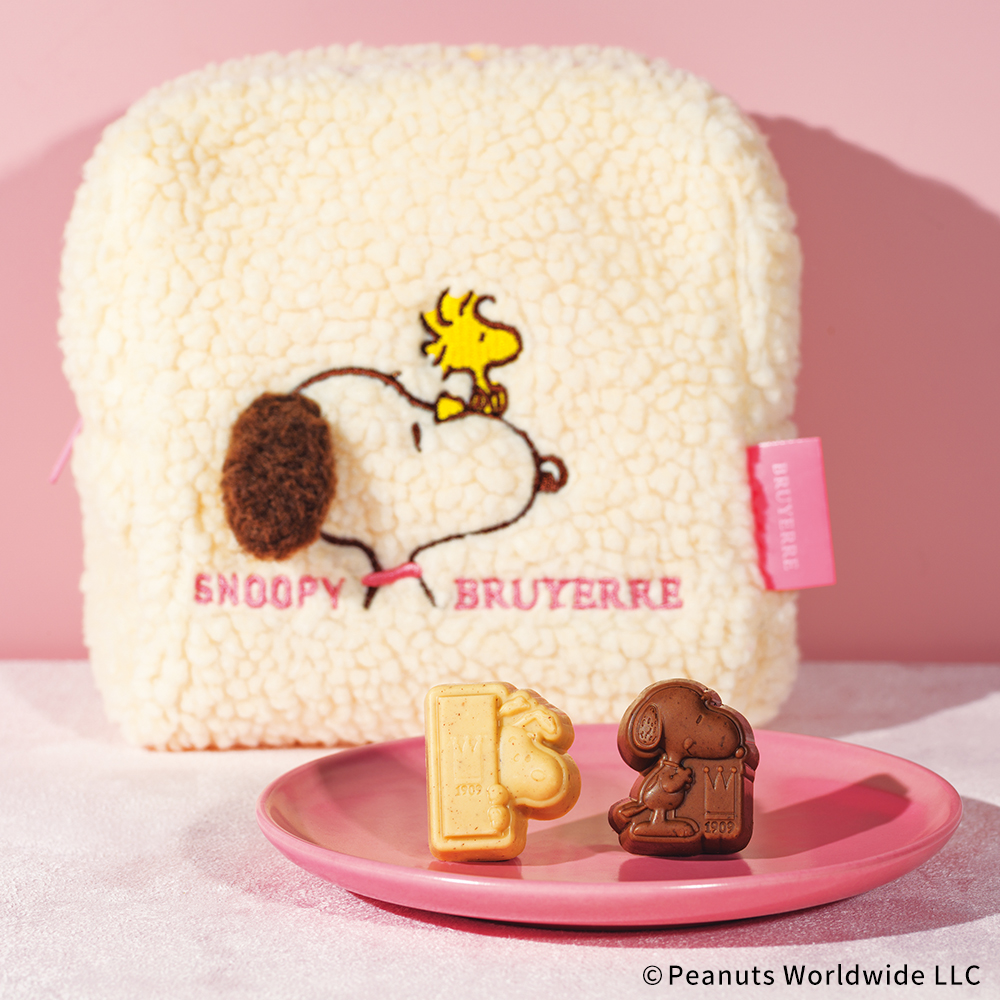 【バレンタインデー】スヌーピー meets ブリュイエール　もこもこスクエアポーチ