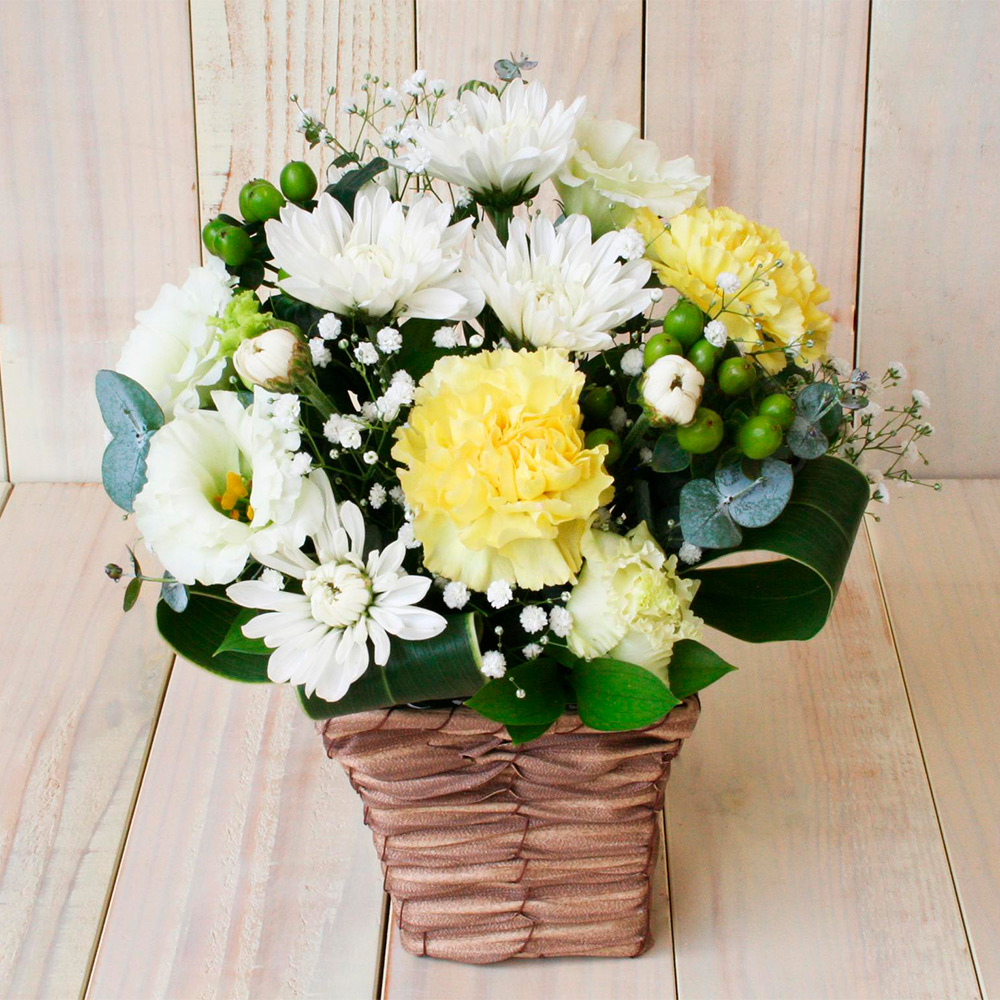 生花お供えアレンジメントS イエロー