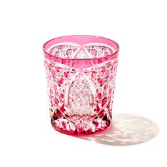 江戸切子 菊繋ぎに籠目紋 クリスタルオールドグラス 金赤