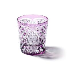 江戸切子 菊繋ぎに籠目紋 クリスタルオールドグラス 紫