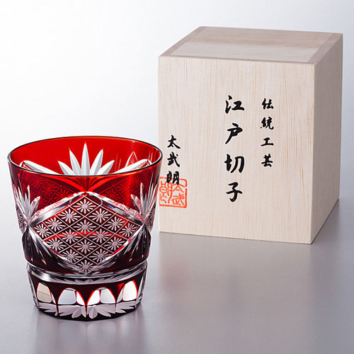 江戸切子 花菱紋フリーカップ(大)赤 伝統工芸士 木村泰典