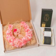 【母の日】プリザーブドフラワー　馬蹄リース＆宇治茶「祇園辻利」がとーぶぶ　抹茶フィナンシェ、ほうじ茶フィナンシェセット