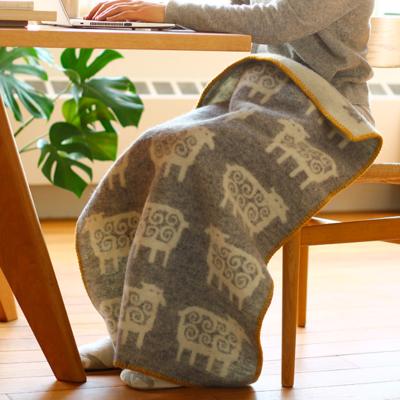 ウールミニブランケット ヒツジ ライトグレー