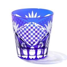 江戸切子 市松紋 天開オールドグラス(ルリ)