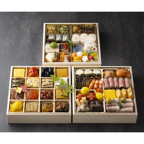 謹製 おせち白木三段重 宝寿(Y532)<関東地域お届け>345326