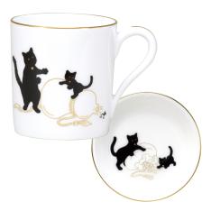 『黒猫親子』-縁起物語-マグ・小皿セット1
