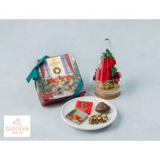 クリスマスグラスドーム プリザーブドフラワーレッド＆ゴディバチョコレート