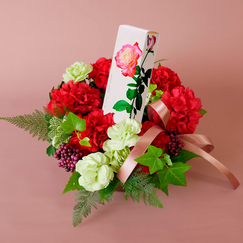 【母の日】生花アレンジメント＆Hand Cream set Red