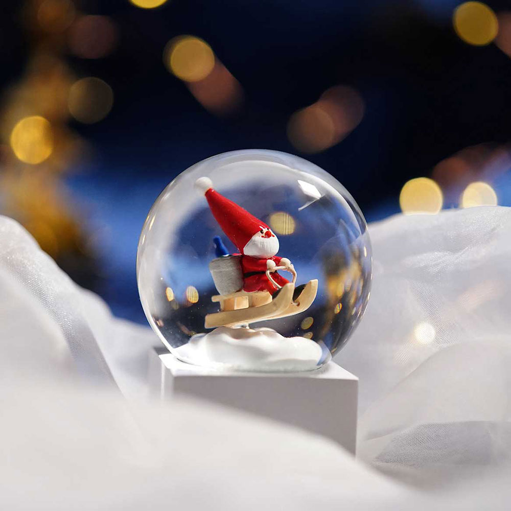 クリスマス スノードームミニ そりに乗ったサンタ