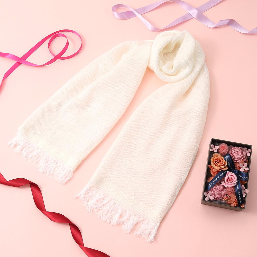 【母の日】プリザーブドフラワー＆ウールコットンショートマフラー