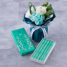 生花 お供えシュシュ「優美」＆鳩居堂 線香「白鳩」