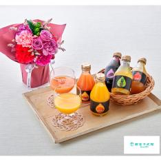 【母の日】生花 マザーズシュシュM＆<銀座千疋屋>銀座ストレートジュース5本