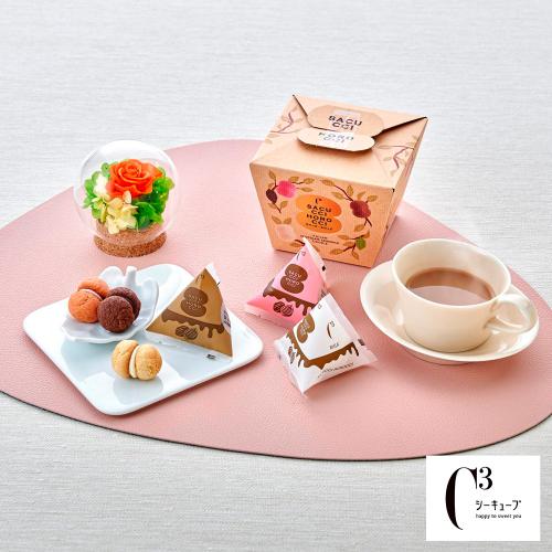 【母の日】ギフトコルクドームプリザーブドフラワー「オレンジ」＆<シーキューブ>サクッチ・ホロッチ 6個入