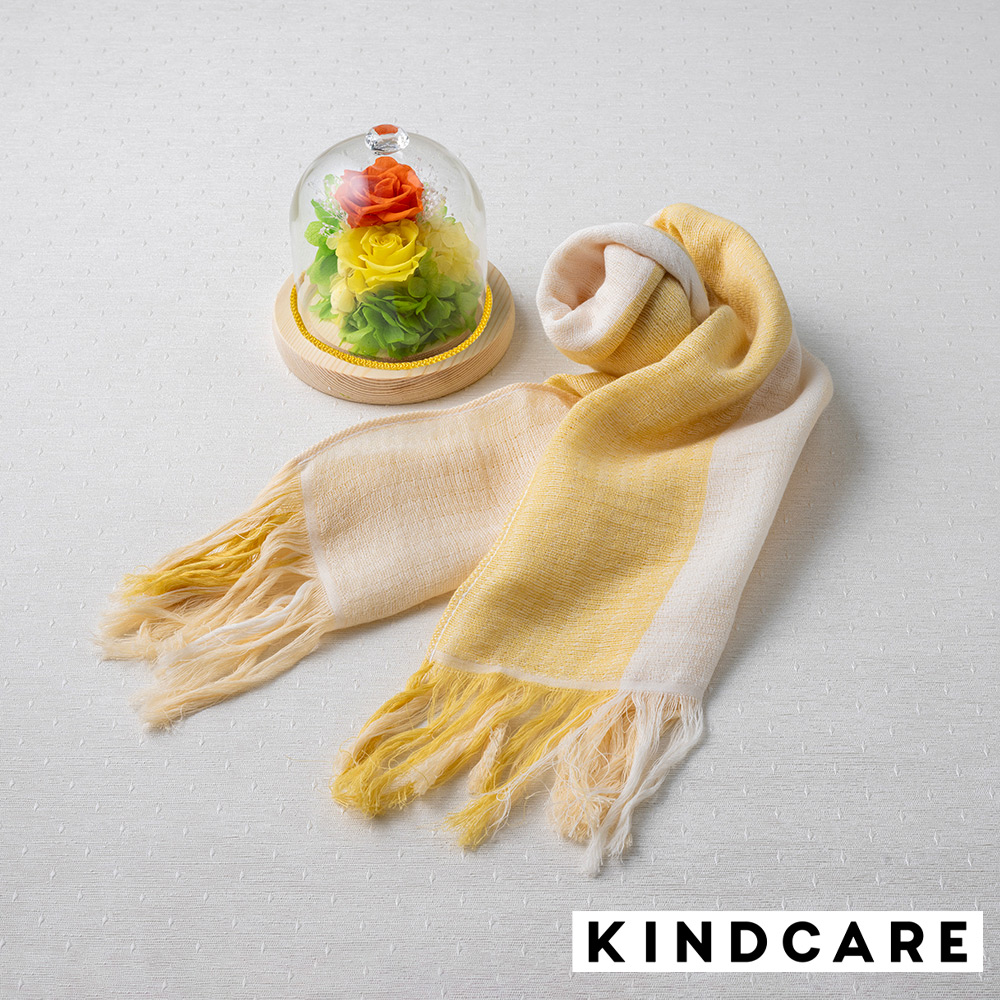 【母の日】ジュエルガラスドームプリザーブド オレンジ＆<KINDCARE >ラインカラーストール イエロー