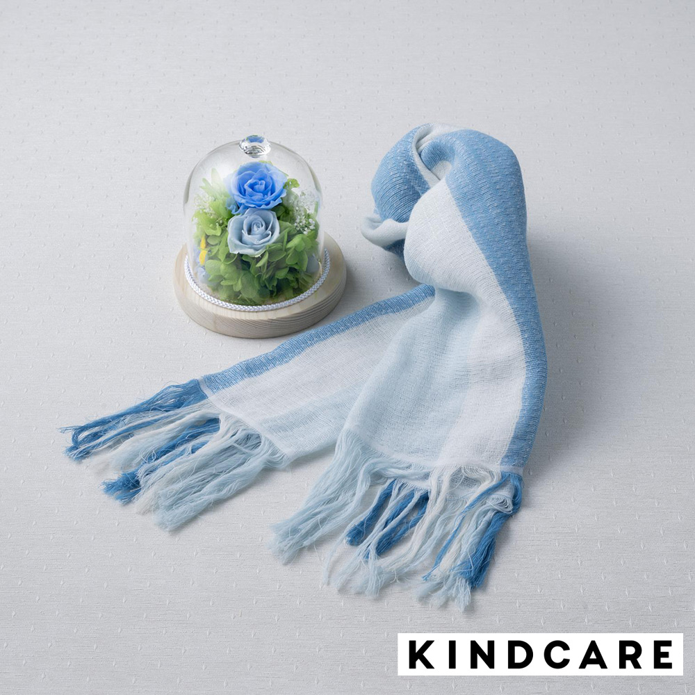 【母の日】ジュエルガラスドームプリザーブド ブルー＆<KINDCARE >ラインカラーストール ブルー