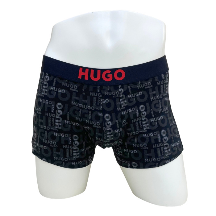 HUGO ボクサーパンツ ブランドロゴ総柄 前閉じ S→LL
