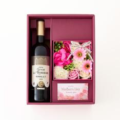 【母の日】ソープフラワー＆フランスボルドー3冠金賞受賞赤ワインセット（メッセージカード付）