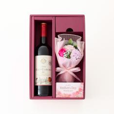 【母の日】ソープフラワー＆フランスボルドー金賞受賞赤ワインセット（メッセージカード付き）