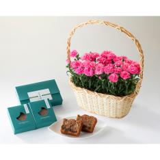 【母の日】カーネーション 3株寄せカゴ（プリティ・ローズ）＆竹取物語（姫）2個入りセット