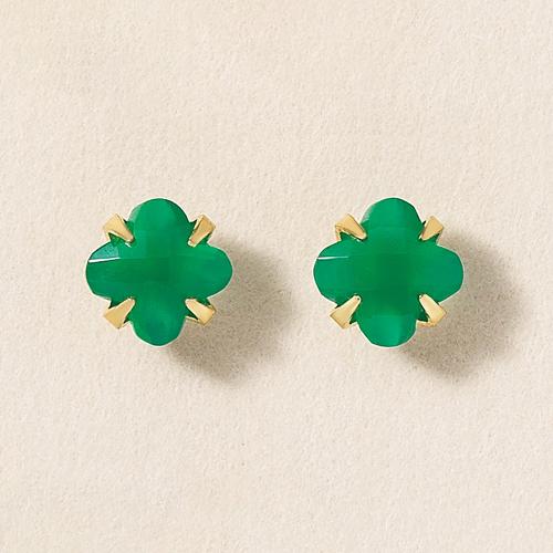 [セカンドピアス] K18リリィカットグリーンメノウピアス（YG）