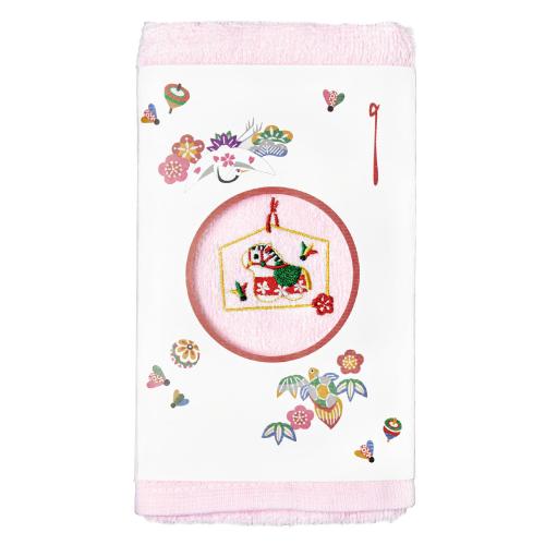 【お年賀】干支刺繍フェイスタオル5枚セット（ピンク）