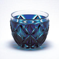 島津薩摩切子　二色猪口 C-206（瑠璃緑）