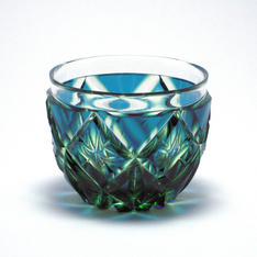 島津薩摩切子　二色猪口 C-206（蒼黄緑）