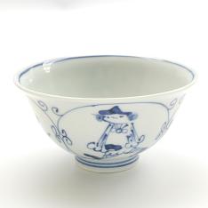 青花　間取南蛮図　3.5寸反飯碗