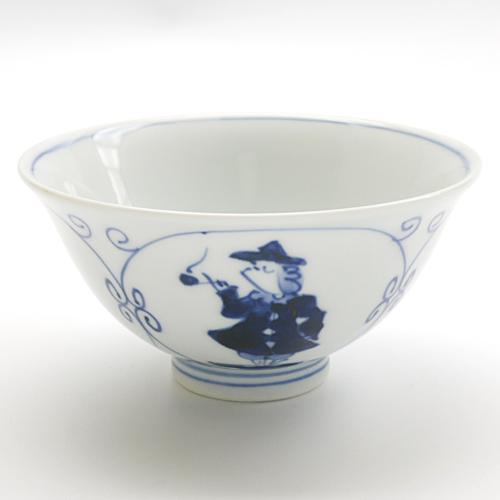 青花　間取南蛮図　3.8寸反飯碗