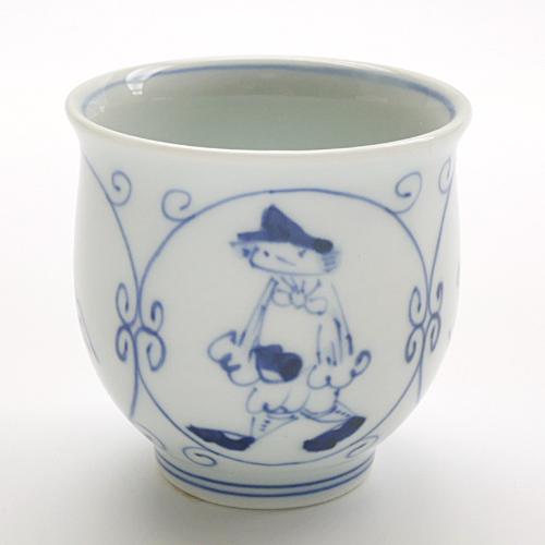 青花　間取南蛮図　反小湯呑