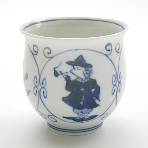 青花　間取南蛮図　反大湯呑