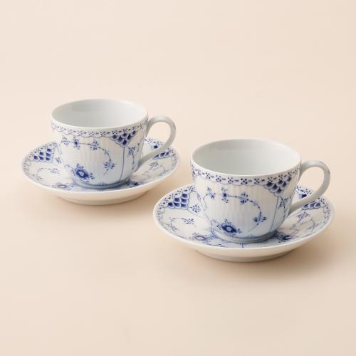 ブルーフルーテッド ハーフレース カップ＆ソーサー 200ml ペア