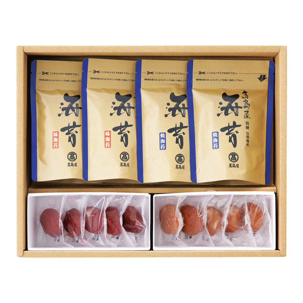 〈高島屋〉有明海産のり「特級」スタンドパック・梅干詰合せ