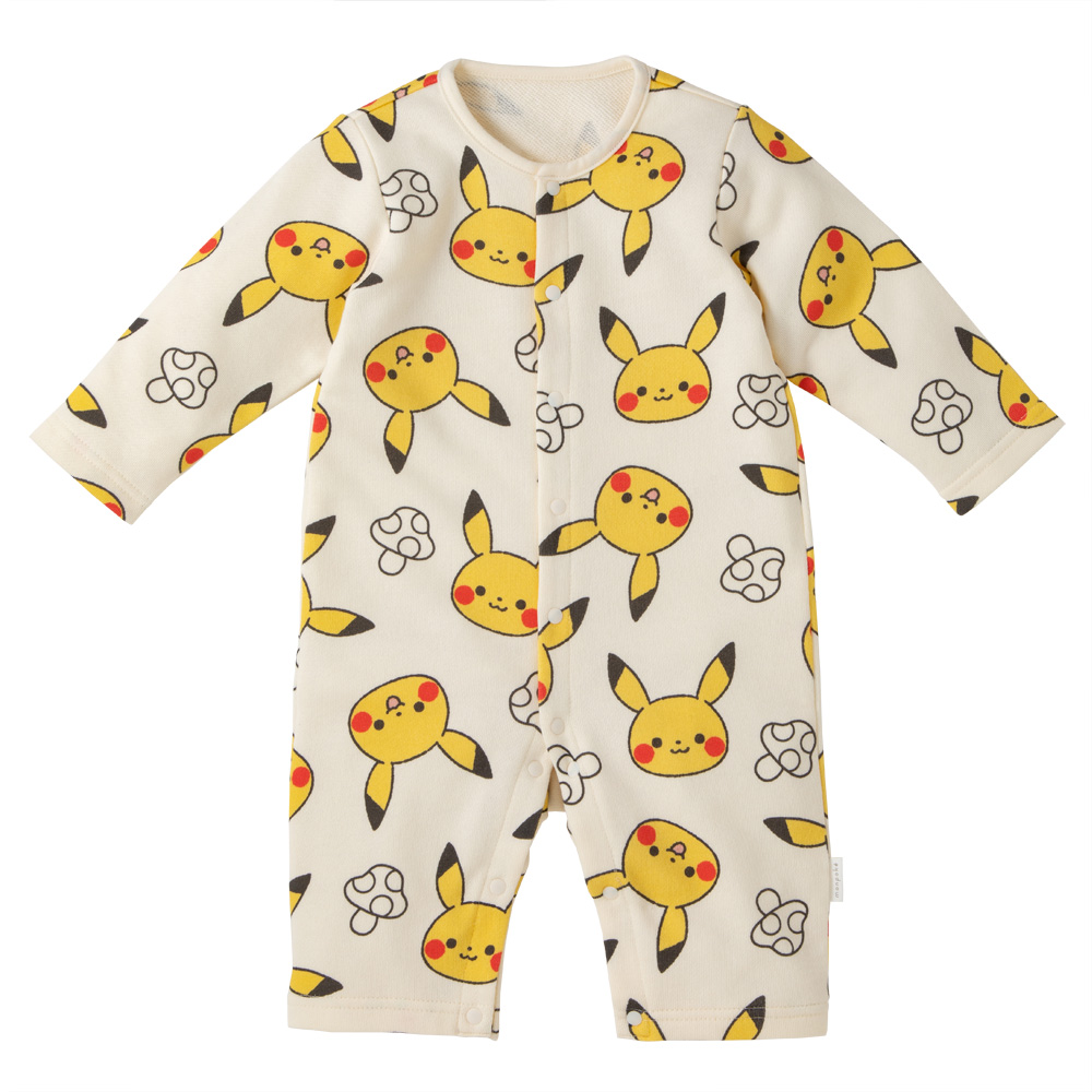 モンポケ ピカチュウ総柄プリントロンパース