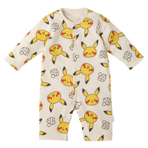 モンポケ ピカチュウ総柄プリントロンパース