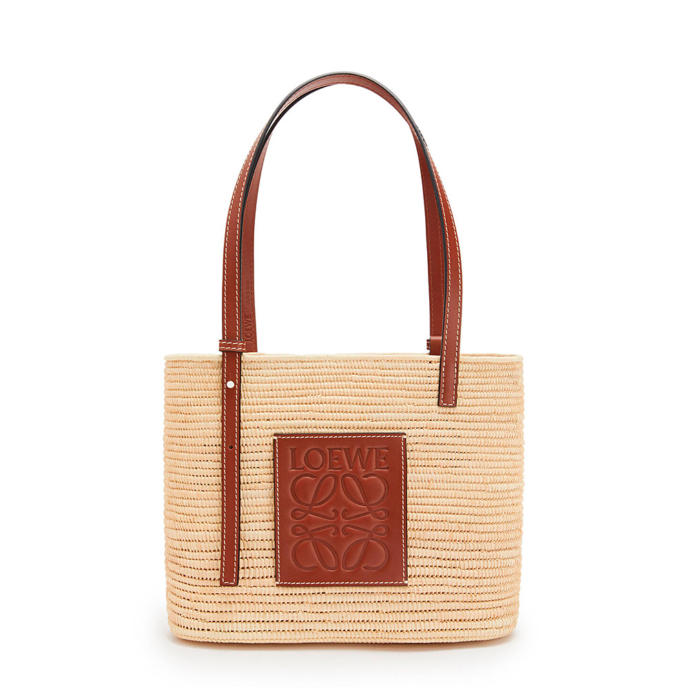 Small Anagram Basket bag in iraca palm and calfskin Beige