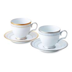 〈ノリタケ〉ハンプシャーゴールド&プラチナ カップ&ソーサーペア(色変り)