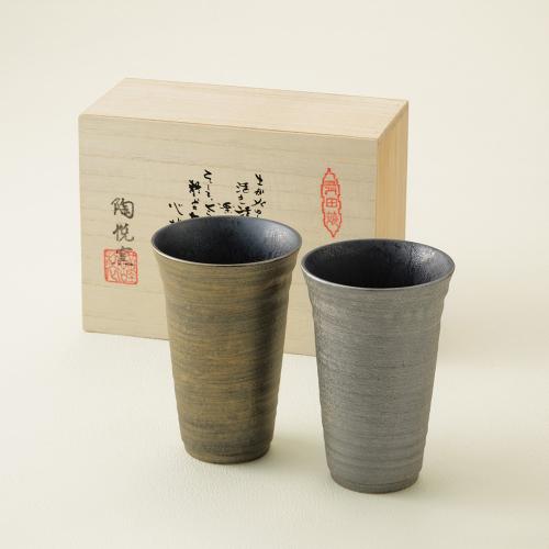 〈有田焼・陶悦窯〉晶雲 ペア反型ビア(大)金銀