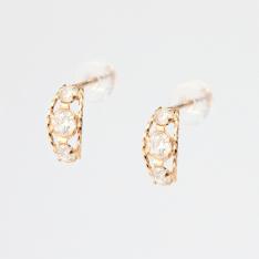 K18PGダイヤ3ストーンピアス