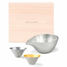 富士山ギフト（片口 - 大・富士山 錫・金箔セット：桐箱入）