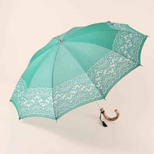 晴雨兼用ショート傘　レース柄オパール　グリーン